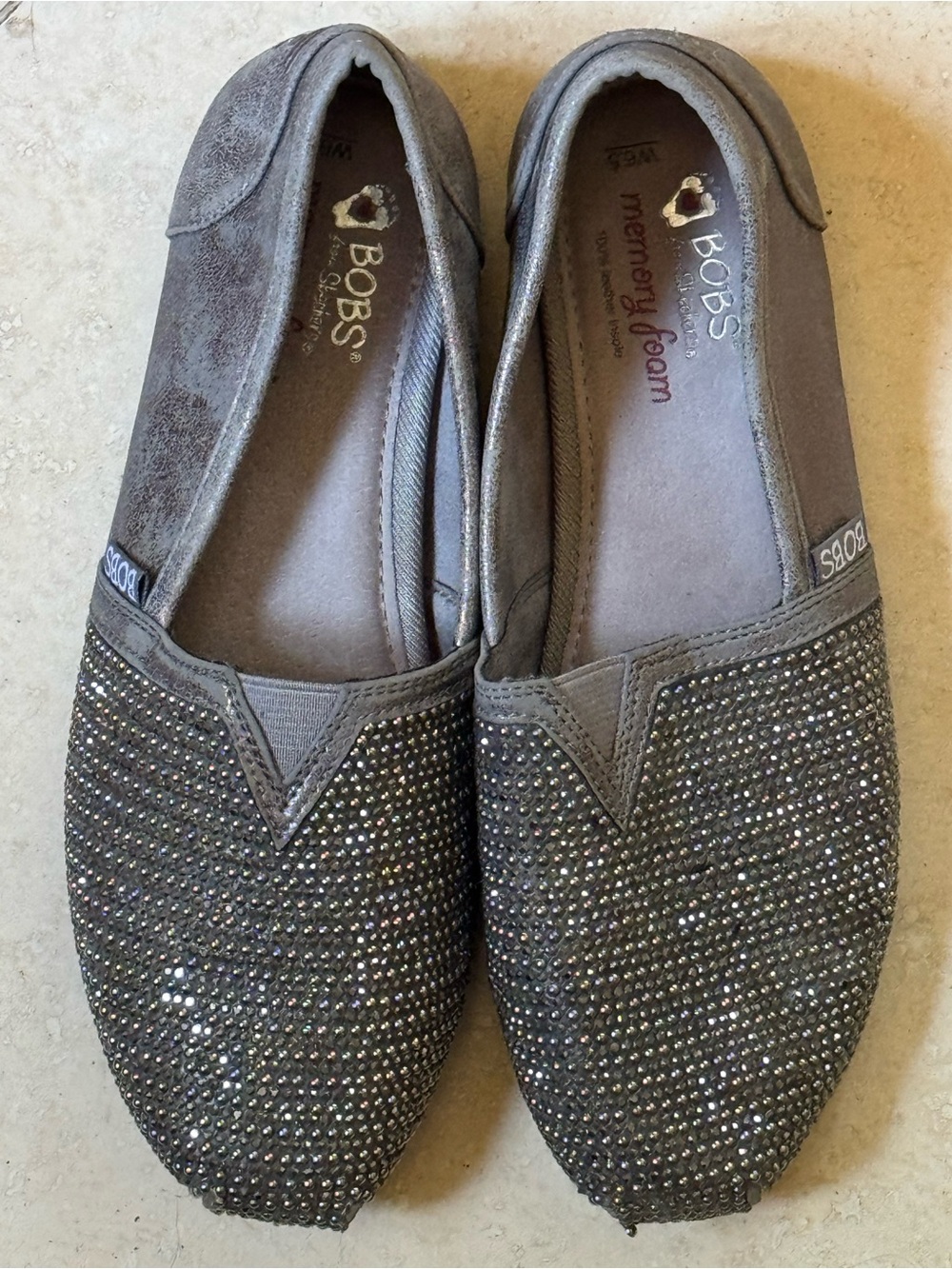 Skechers BOBS Gray Rhinestone Slip-On Flats